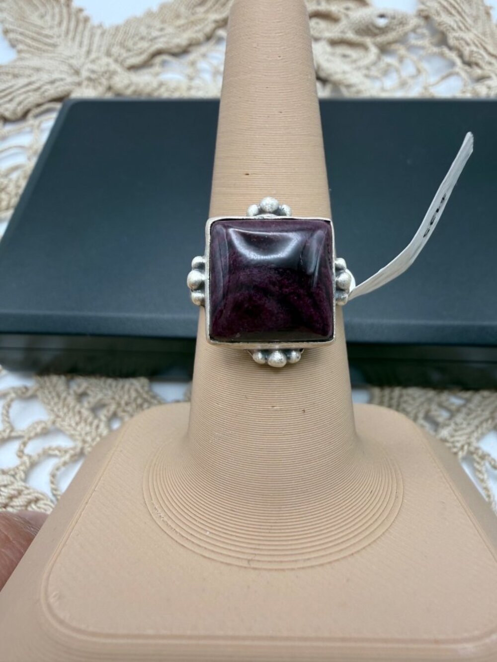 Artisan Purple Spiny Oyster Sterling Silver Square Ornate Ring southwest Adj 5g